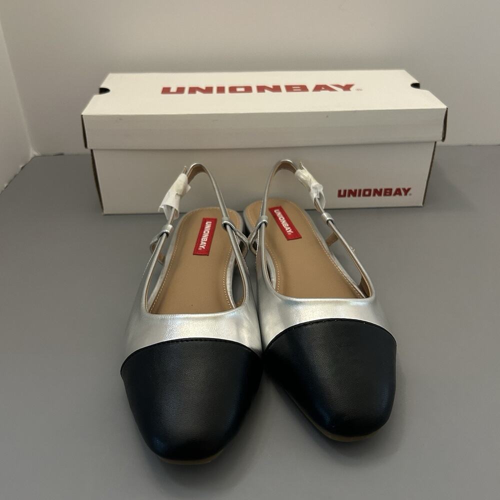 UNIONBAY Women's Cassidy Ballet Flat Sandal Silver/Black New w/ Box 7M